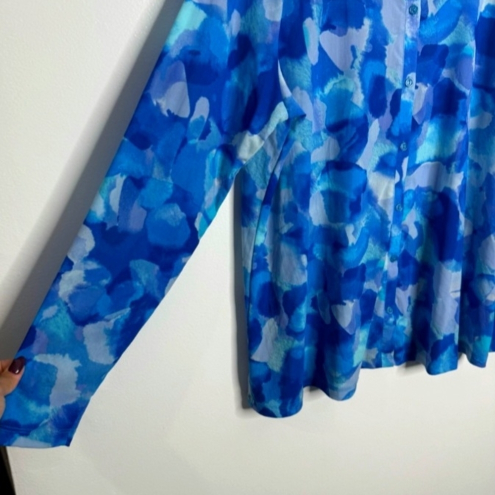 LOGO by Lori Goldstein Blue Patterned Blouse - image 7